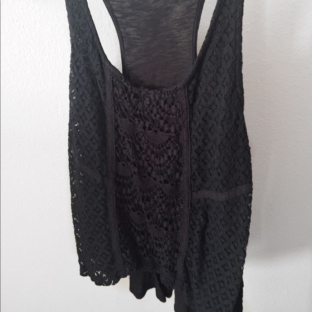 Black Tank Top With Crochet Detail